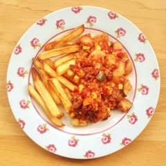 Bean chilli and chips